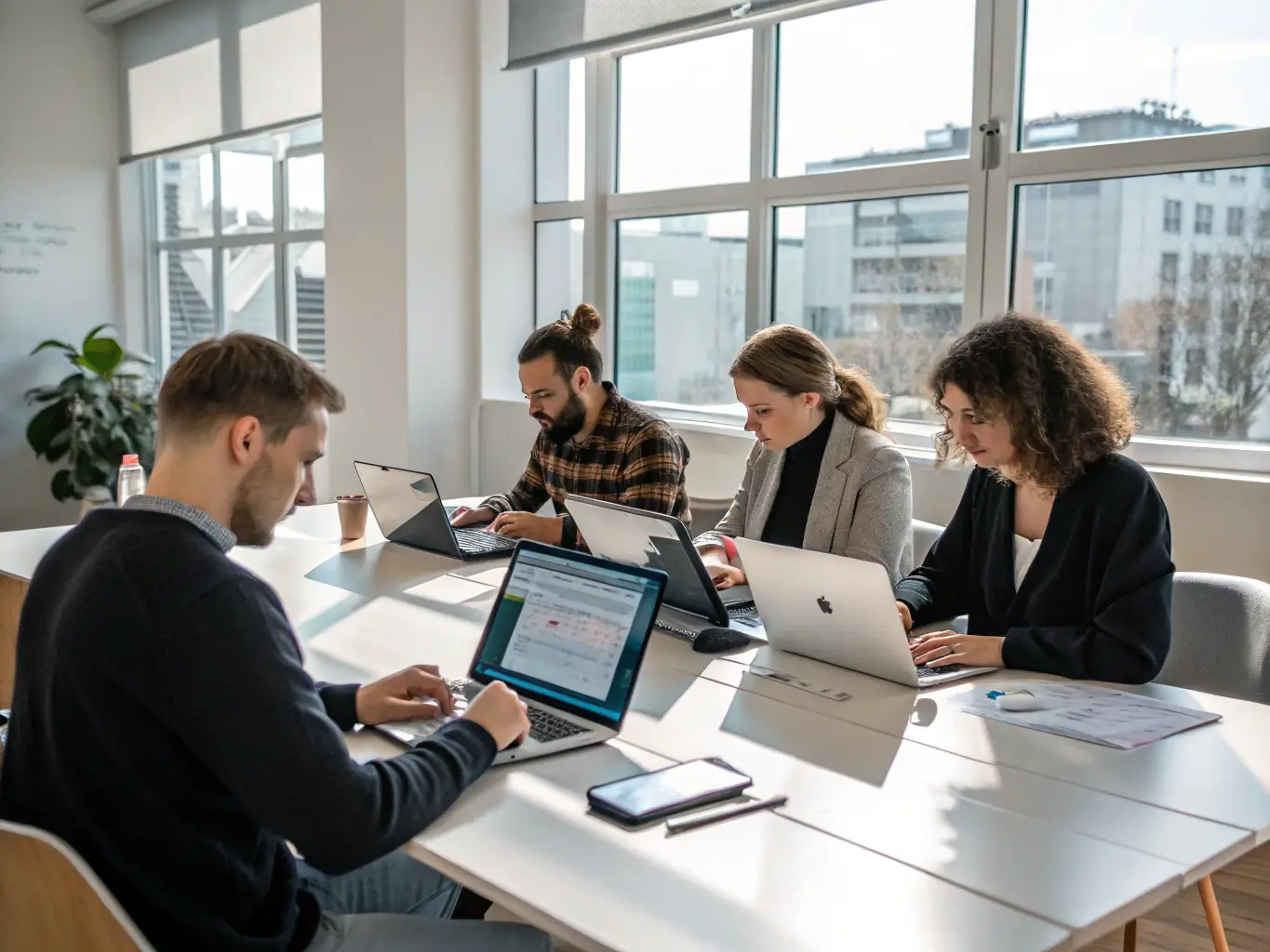 An image showing a business team using automation dashboards on their devices, symbolizing efficiency in the context of Savisoft Tech's SME Automation Solutions.